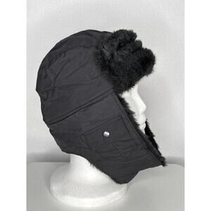 2010s The North Face Black Trapper Hat Faux Fur Ear Flaps Fleece Lined Unisex OS